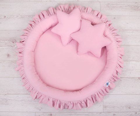 Zestaw: baldachim wiszący do pokoju dziecięcego, gniazdko z falbanką, poduszki - różowy