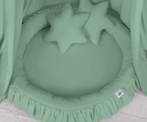 Zestaw: baldachim wiszący do pokoju dziecięcego, gniazdko z falbanką, poduszki - szałwia