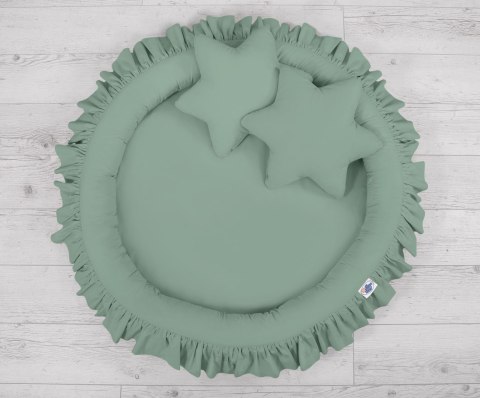 Zestaw: baldachim wiszący do pokoju dziecięcego, gniazdko z falbanką, poduszki - szałwia