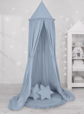 Zestaw: baldachim wiszący do pokoju dziecięcego, mata z falbanką, poduszki - brudny niebieski