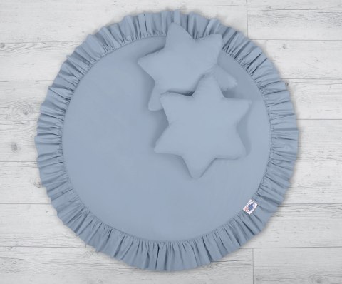 Zestaw: baldachim wiszący do pokoju dziecięcego, mata z falbanką, poduszki - brudny niebieski