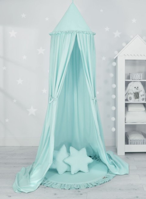 Zestaw: baldachim wiszący do pokoju dziecięcego, mata z falbanką, poduszki - jasna mięta