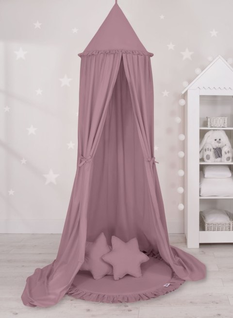 Zestaw: baldachim wiszący do pokoju dziecięcego, mata z falbanką, poduszki - róż retro