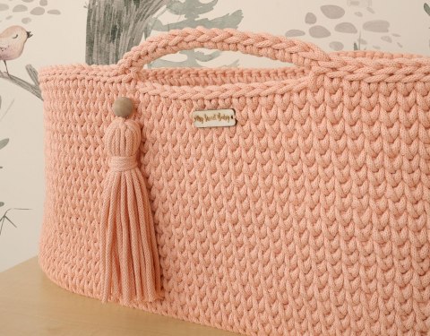 Kosz Mojżesza BOHO bawełniany Handmade z materacykiem - brzoskwiniowy