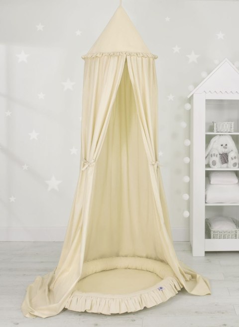 Zestaw: baldachim wiszący do pokoju dziecięcego bawełniany i gniazdko z falbanką - kremowy
