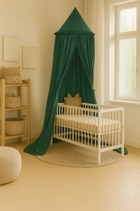 Baldachim wiszący bawełniany do pokoju dziecięcego - butelkowa zieleń