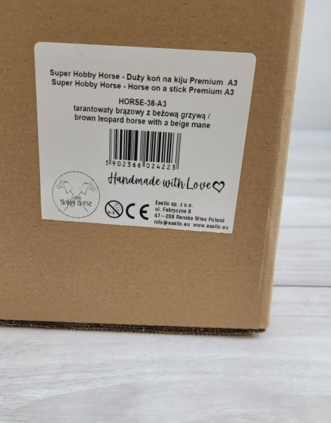 Hobby Horse Duży koń na kiju Premium - tarantowaty biało-brązowy z beżową grzywą A3