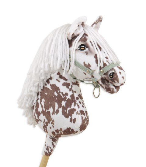 Hobby Horse Duży koń na kiju Premium - tarantowaty biało-brązowy z białą grzywą A3