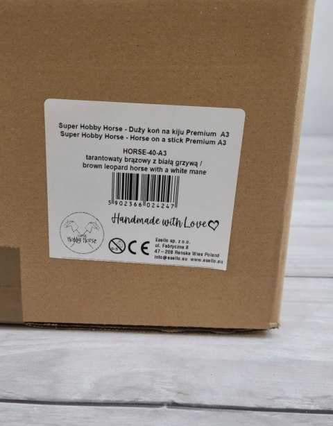 Hobby Horse Duży koń na kiju Premium - tarantowaty biało-brązowy z białą grzywą A3