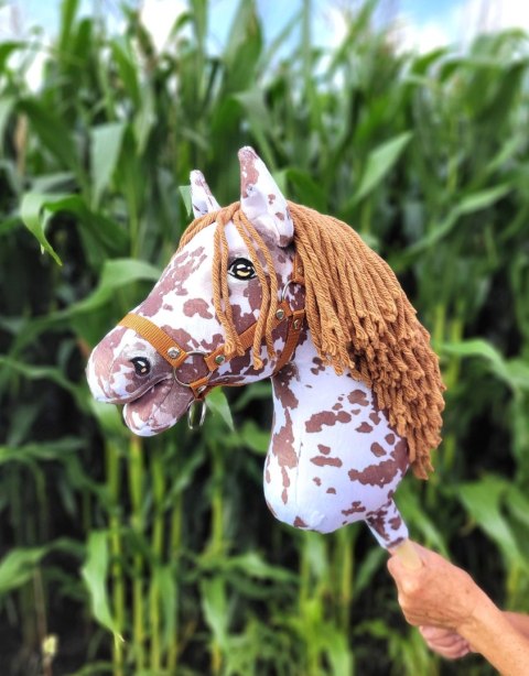 Hobby Horse Duży koń na kiju Premium - tarantowaty biało-brązowy z brązową grzywą A3