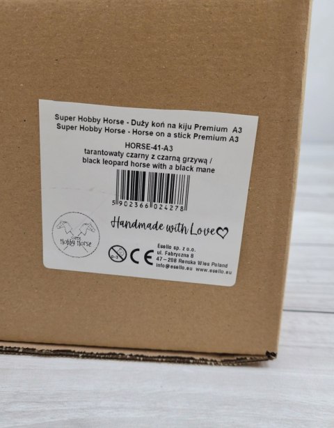 Hobby Horse Duży koń na kiju Premium - tarantowaty biało-czarny z czarną grzywą A3
