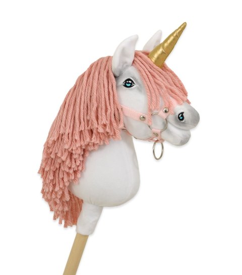 Hobby Horse Jednorożec na kiju mały biały, grzywa brudny róż i złoty róg