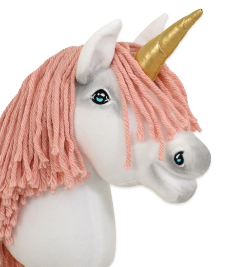 Hobby Horse Jednorożec na kiju mały biały, grzywa brudny róż i złoty róg