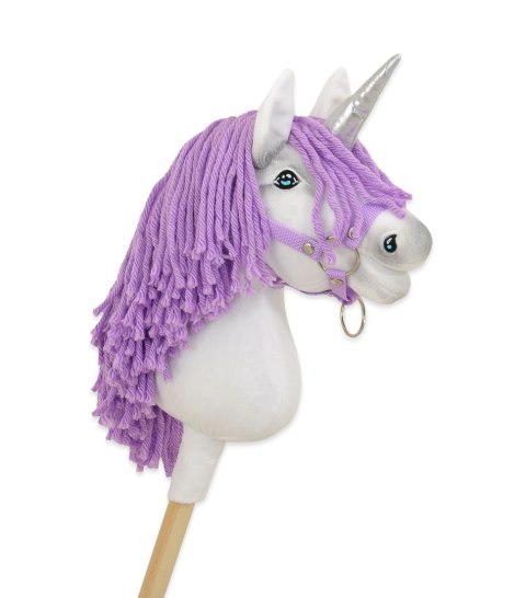 Hobby Horse Jednorożec na kiju mały biały, grzywa fioletowa i srebrny róg