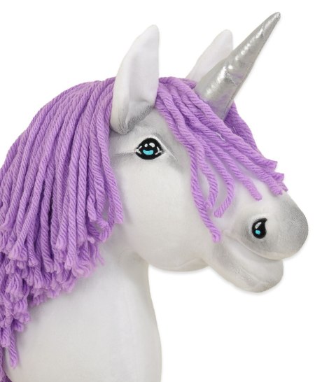 Hobby Horse Jednorożec na kiju mały biały, grzywa fioletowa i srebrny róg