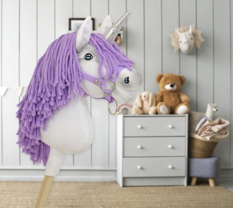 Hobby Horse Jednorożec na kiju mały biały, grzywa fioletowa i srebrny róg