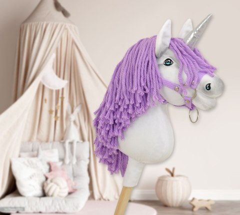 Hobby Horse Jednorożec na kiju mały biały, grzywa fioletowa i srebrny róg