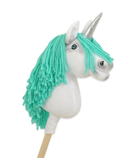 Hobby Horse Jednorożec na kiju mały biały, grzywa miętowa i srebrny róg