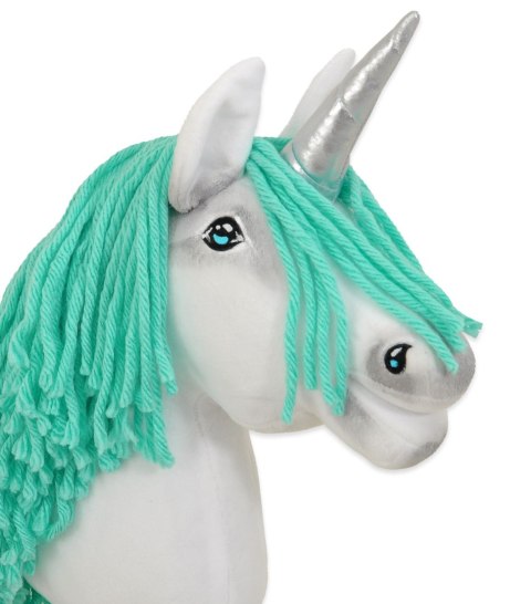 Hobby Horse Jednorożec na kiju mały biały, grzywa miętowa i srebrny róg