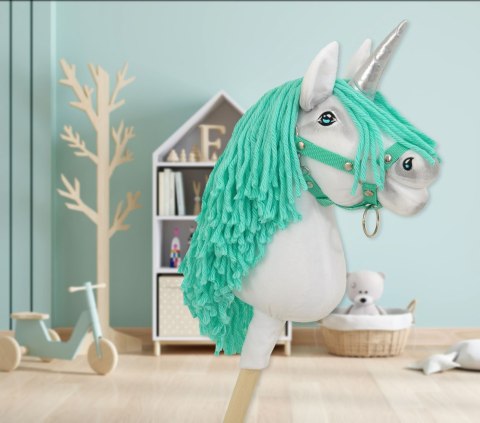 Hobby Horse Jednorożec na kiju mały biały, grzywa miętowa i srebrny róg