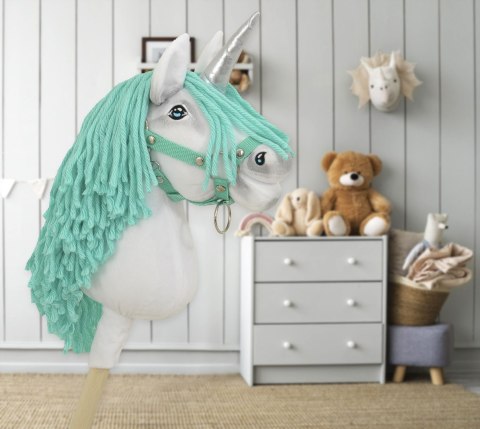 Hobby Horse Jednorożec na kiju mały biały, grzywa miętowa i srebrny róg