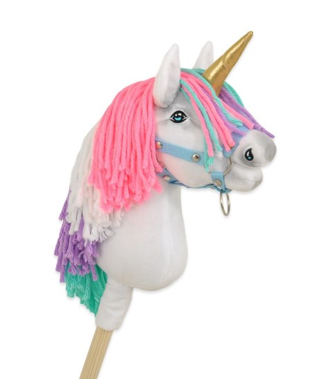 Hobby Horse Jednorożec na kiju mały biały z kolorową grzywą i złotym rogiem
