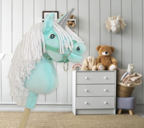 Hobby Horse Jednorożec na kiju mały miętowy z białą grzywą i srebrnym rogiem