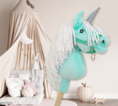 Hobby Horse Jednorożec na kiju mały miętowy z białą grzywą i srebrnym rogiem