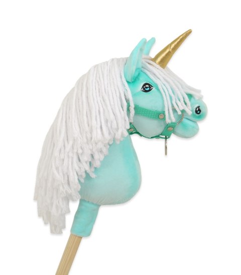 Hobby Horse Jednorożec na kiju mały miętowy z białą grzywą i złotym rogiem