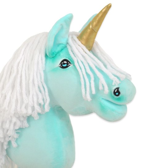 Hobby Horse Jednorożec na kiju mały miętowy z białą grzywą i złotym rogiem