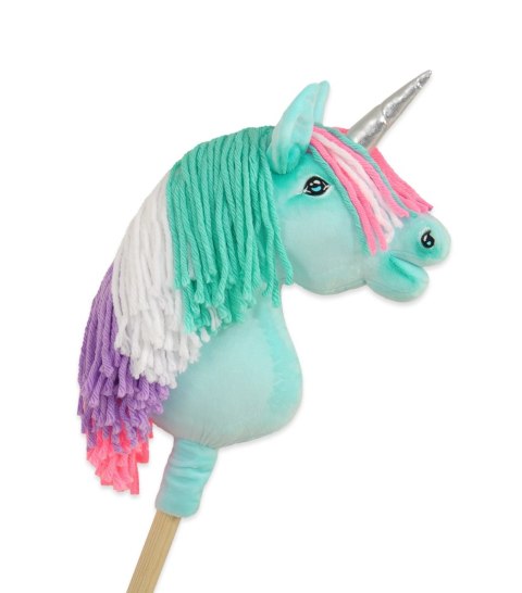 Hobby Horse Jednorożec na kiju mały miętowy z kolorową grzywą i srebrnym rogiem