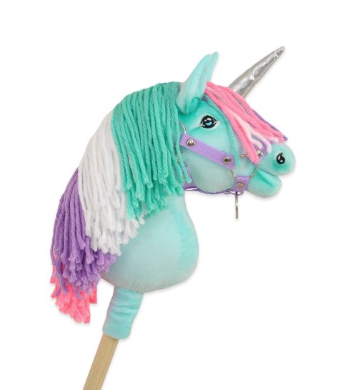 Hobby Horse Jednorożec na kiju mały miętowy z kolorową grzywą i srebrnym rogiem