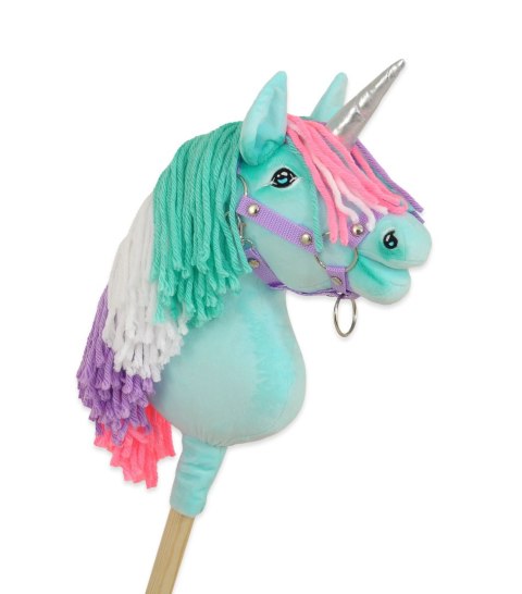 Hobby Horse Jednorożec na kiju mały miętowy z kolorową grzywą i srebrnym rogiem