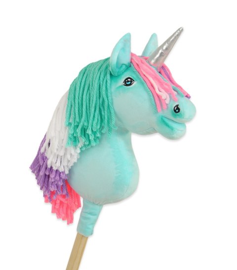 Hobby Horse Jednorożec na kiju mały miętowy z kolorową grzywą i srebrnym rogiem