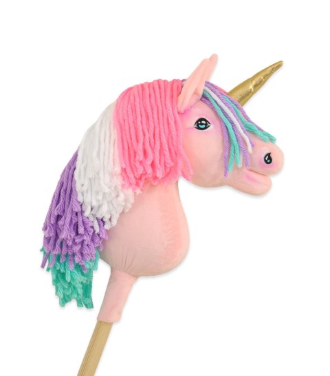 Hobby Horse Jednorożec na kiju mały różowy z kolorową grzywą i złotym rogiem