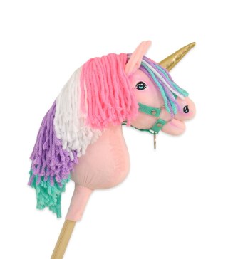 Hobby Horse Jednorożec na kiju mały różowy z kolorową grzywą i złotym rogiem