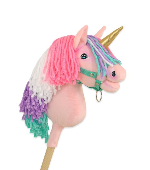 Hobby Horse Jednorożec na kiju mały różowy z kolorową grzywą i złotym rogiem