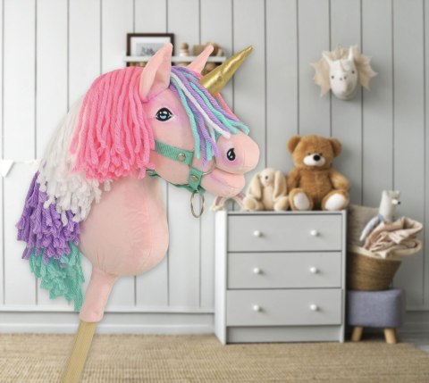 Hobby Horse Jednorożec na kiju mały różowy z kolorową grzywą i złotym rogiem