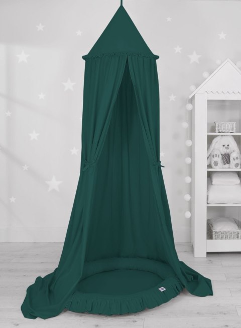 Zestaw: baldachim wiszący do pokoju dziecięcego bawełniany i gniazdko z falbanką - butelkowa zieleń