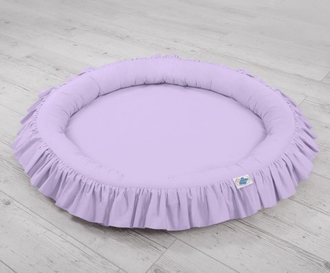 Zestaw: baldachim wiszący do pokoju dziecięcego bawełniany i gniazdko z falbanką - fioletowy