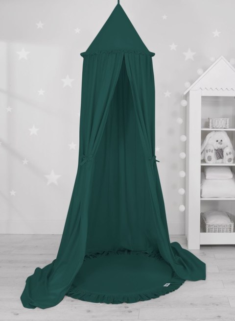 Zestaw: baldachim wiszący do pokoju dziecięcego bawełniany i mata z falbanką - butelkowa zieleń