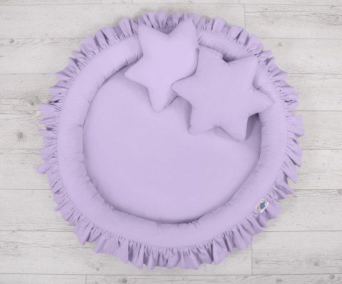 Zestaw: baldachim wiszący do pokoju dziecięcego, gniazdko z falbanką, poduszki - fioletowy