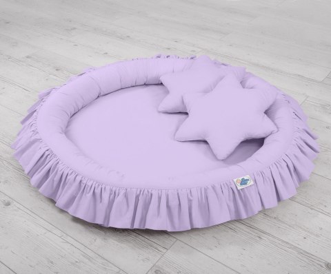 Zestaw: baldachim wiszący do pokoju dziecięcego, gniazdko z falbanką, poduszki - fioletowy