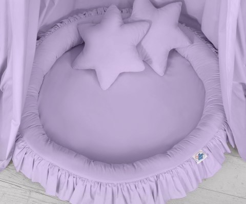 Zestaw: baldachim wiszący do pokoju dziecięcego, gniazdko z falbanką, poduszki - fioletowy