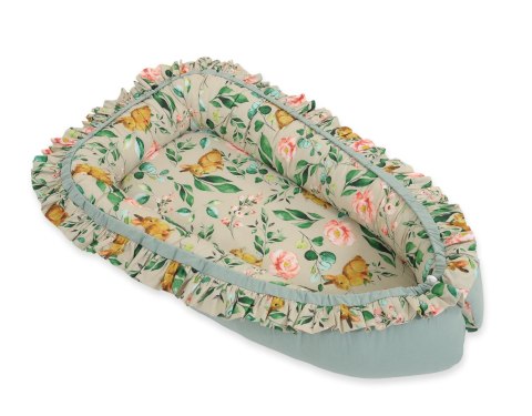 Kokon niemowlęcy kojec otulacz Premium z falbanką - Rabbit with flowers