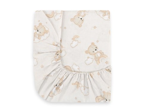 Prześcieradło bawełniane z gumką do łóżeczka 120x60 cm - beżowy miś z tęczą