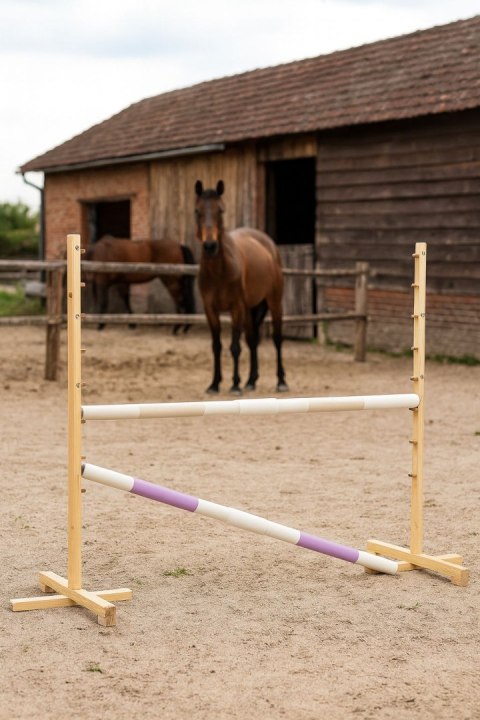 Przeszkoda skokowa do Hobby Horse 160cm, h-120 cm, dwie belki - beżowa i jasny fiolet