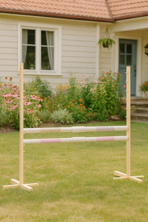 Przeszkoda skokowa do Hobby Horse 160cm, h-120 cm, dwie belki - beżowa i jasny róż