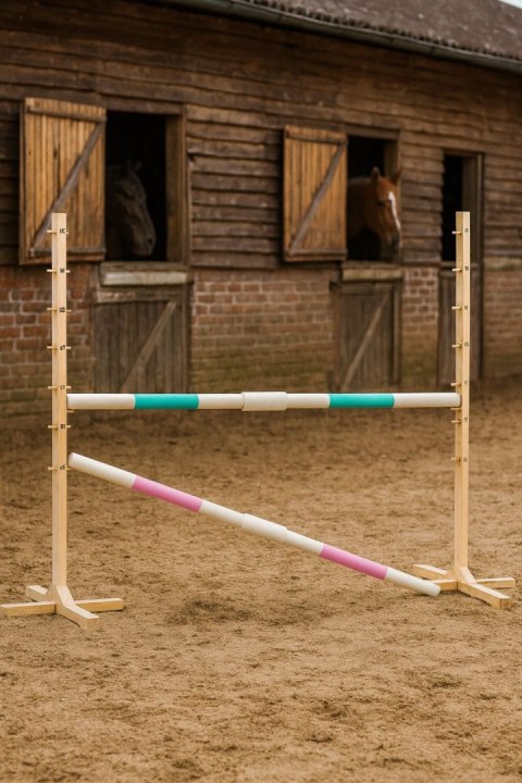 Przeszkoda skokowa do Hobby Horse 160cm, h-120 cm, dwie belki - miętowa i jasny róż