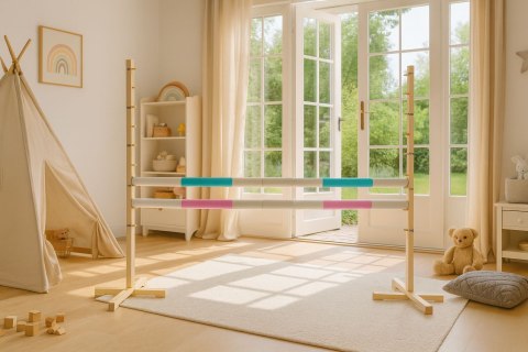 Przeszkoda skokowa do Hobby Horse 160cm, h-120 cm, dwie belki - miętowa i jasny róż